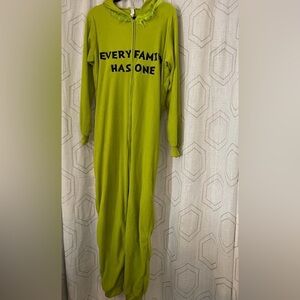 GRINCH L-XL Onesie Pajamas Ribbed Ankle/Sleeve Cuffs Hooded Zip Closure Pockets